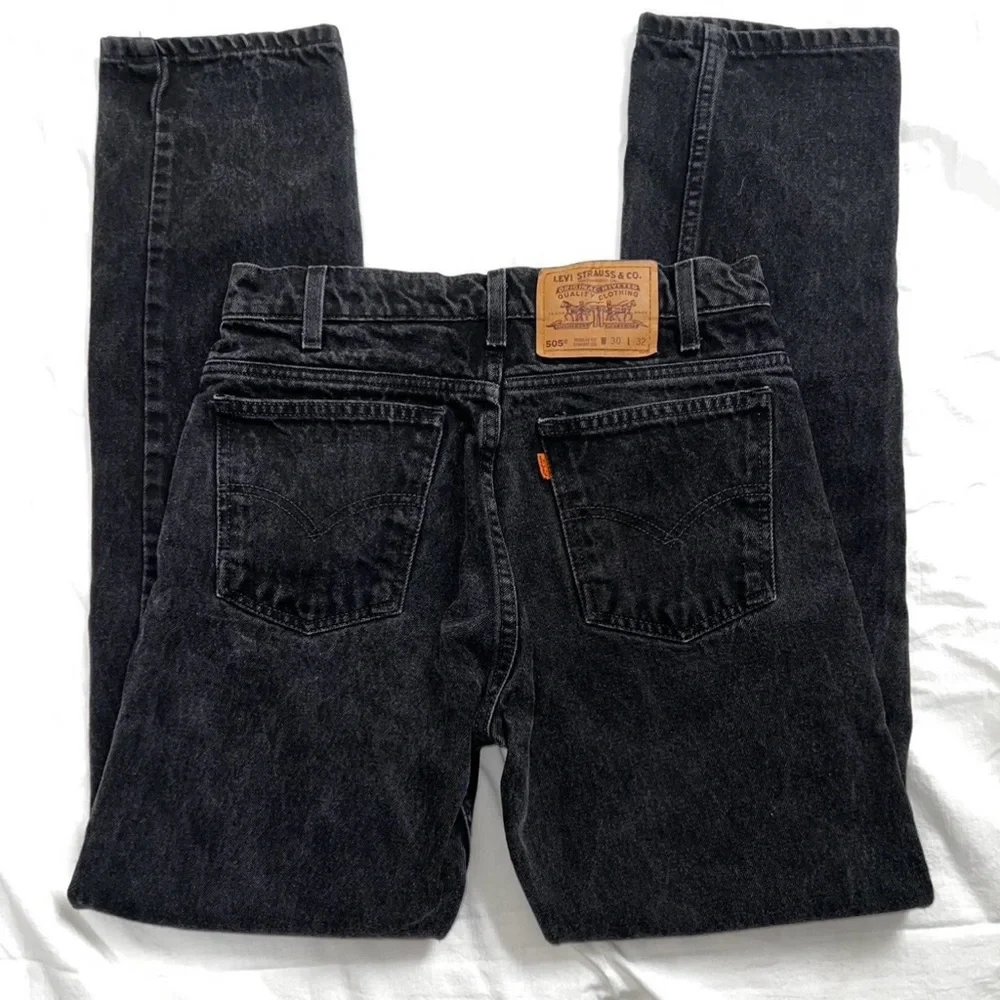 Vintage 90s Levi 505 Straight Black Jeans - Picture 4 of 4